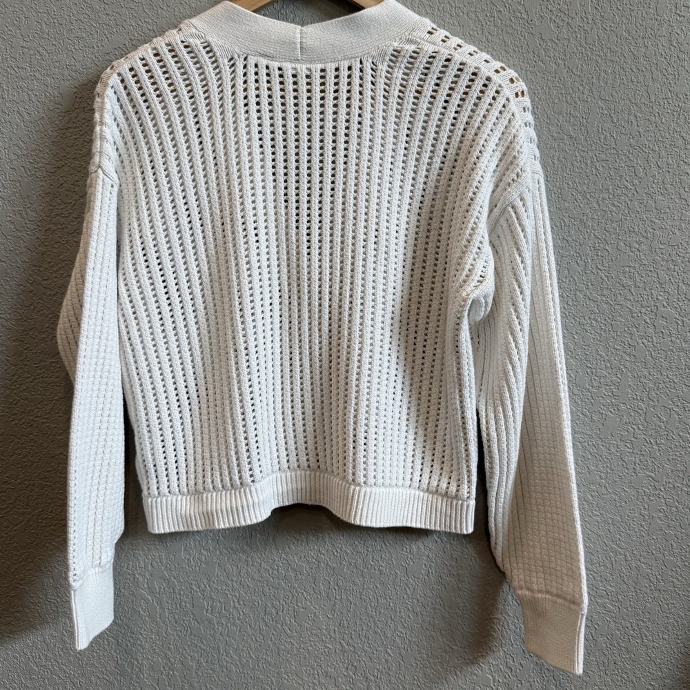 GAP Crochet Cropped Cardigan Sweater V-Neck Open Knit Tortoise She'll Buttons M - Picture 2 of 10